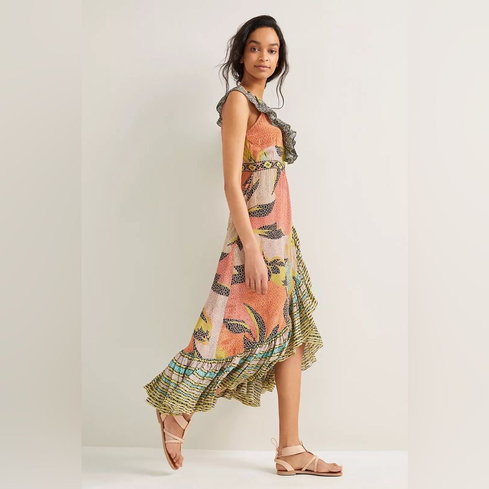 Anthropologie Bhanuni by Jyoti Ruffled Maxi Dress Women's Large - Picture 2 of 11